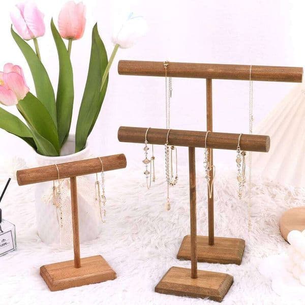 Wooden Storage Chain Watch T Bar Organizer Hard Stand Holder Jewelry Display Rack 26W0131