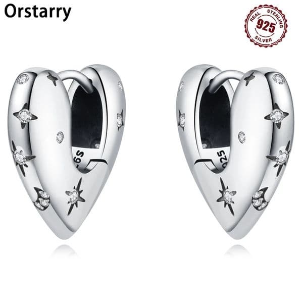 925 Sterling Silver Star Moon Heart Shape Earrings Jewelry Versatile Hoop Earrings For Women Jewelry Fine Birthday Party Gifts 260126