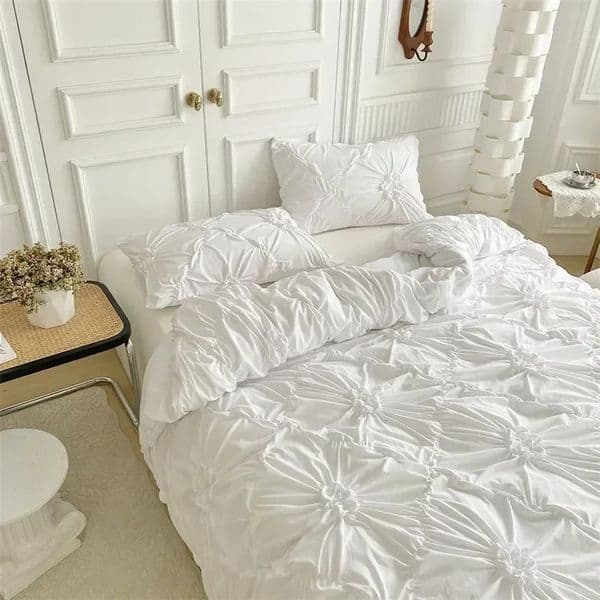 High Quality Threedimensional Twist Flowers Bedding Set Queen Pinch Pleated Crafts Duvet Cover Double Blanket Sets 260122