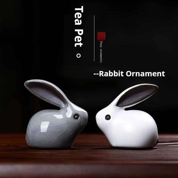 Boutique Rabbit Pet Ornament Household Ceramic Play Personality Ge Kiln Cracking Rabbits Lucky Cute Tea Ceremony Decor 26H0131