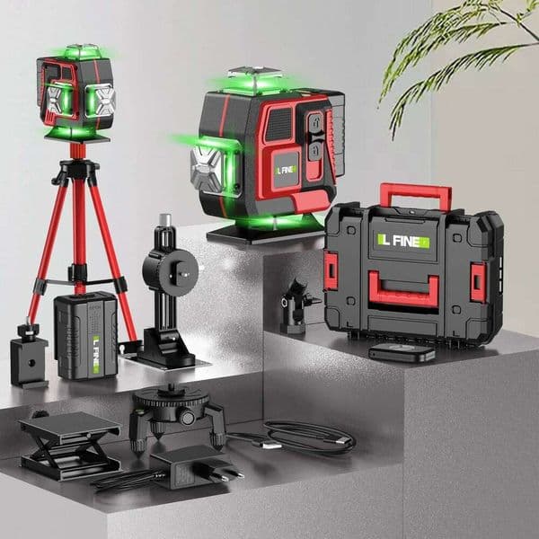 LFINE 16 Professional Level with Tripod Suitcase Automatic 360Self-leveling Laser Horizontal Vertical Green Lines 26H0131