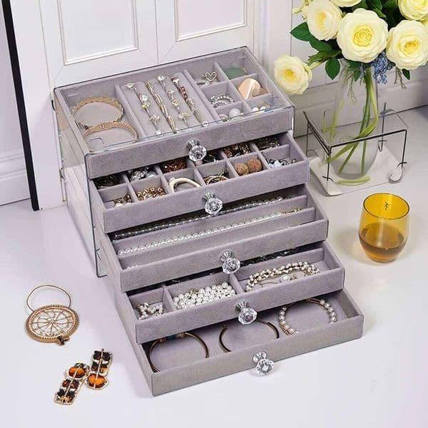 5-layer velvet drawer tray, transparent storage box, elegant jewelry display box 26W0131