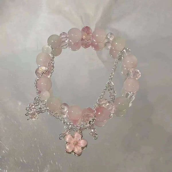 New Fashion Y2K Sweet Cherry Blossom For Women Exquisite Elegant Flower Crystal Beaded Bracelet Girl Party Jewelry Gift H260131