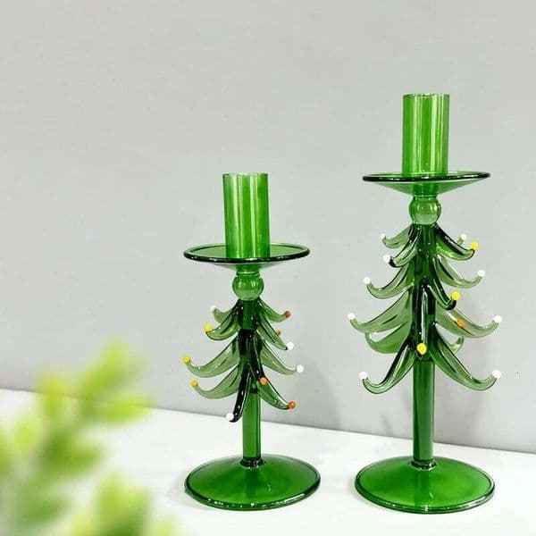 Colored Glass Series Deer Christmas Tree Shaped Candlestick Table Atmosphere Decoration Props Y260131