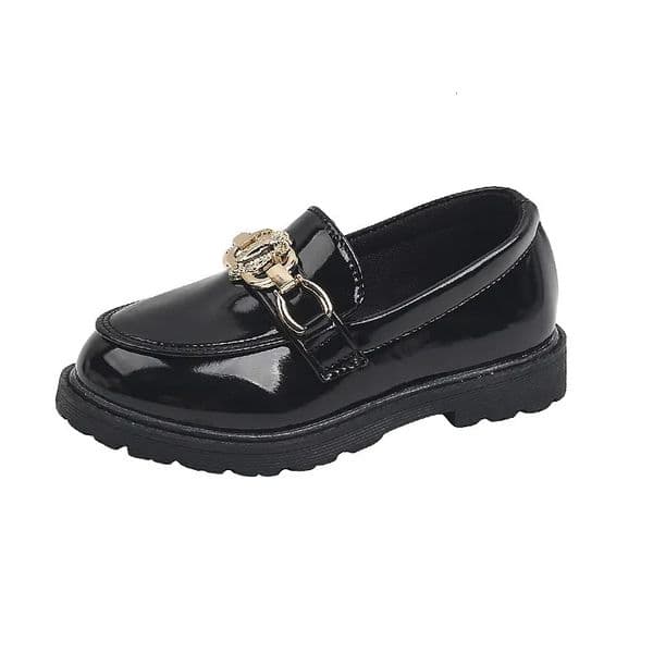 2025 for Children Platform Black Patent Leather Chain Fashion Boys Girls Flat Shoes Four Season Elegant 26-36 Kids Shoe 260128