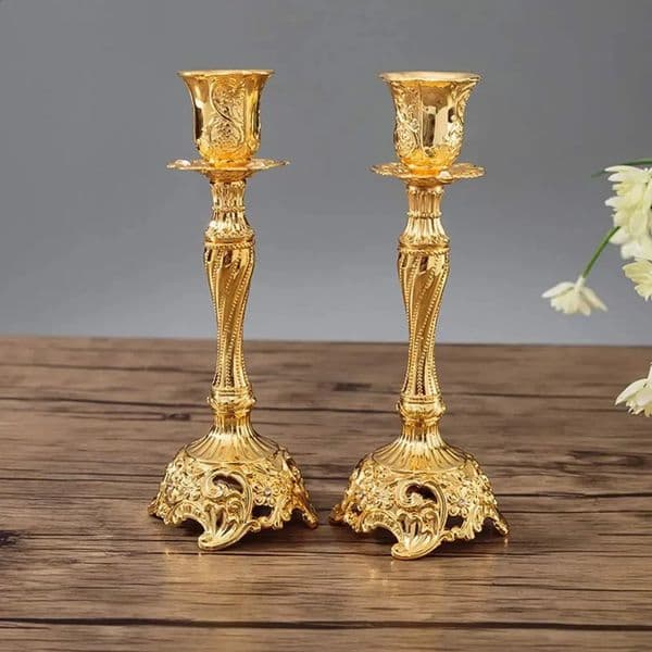 Luxury Designer 2 Pack Candle Holders 18Cm/7 Gold Plated Candlesticks Holder Shabbat Taper Candles gift set For Dining Table Decor Decoration Home