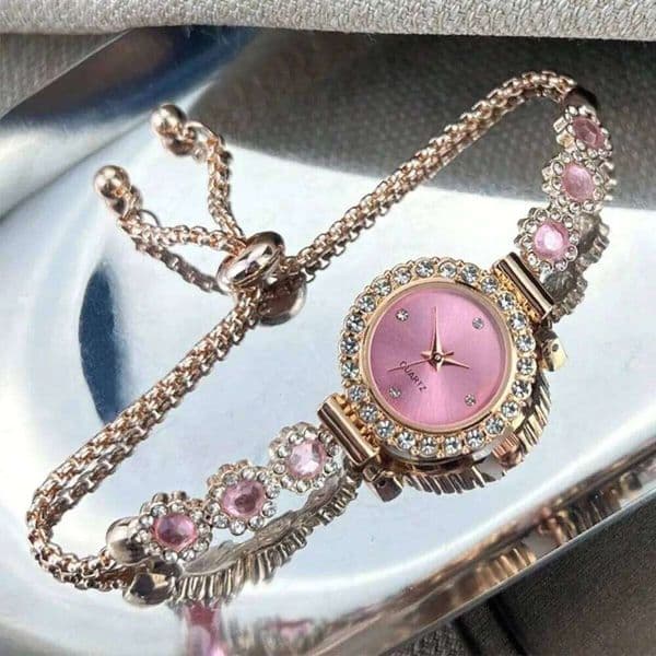 Elegant Women es Fashion Rhinestone Flowers Ladies Quartz Wrist Reloj Mujer Girls Clock Gift H260228