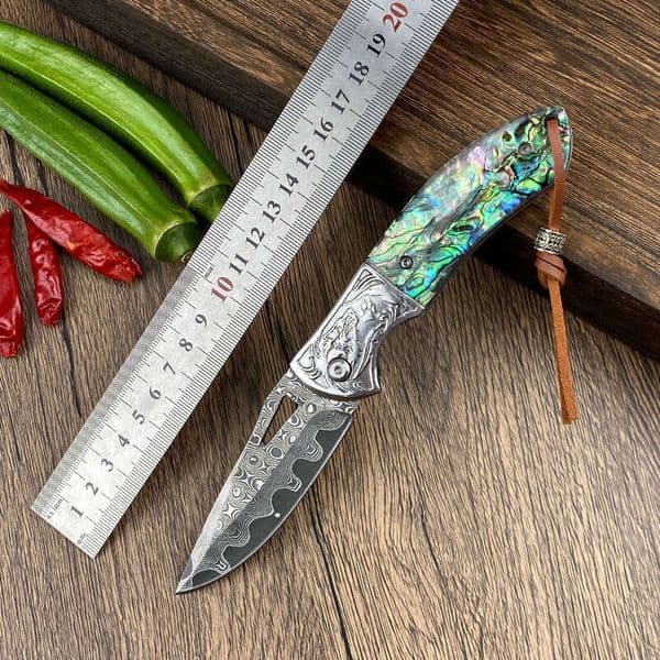 Cross-Border Best-Selling Damascus Steel Outdoor Knife High Hardness Sharp Wilderness Survival Folding Fruit Knife High-Quality