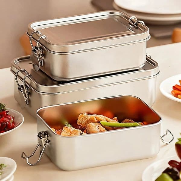 WORTHBUY 304 Stainless Steel Bento Box Portable Metal Lunch Box For Kids Adult Sealed Food Storage Containers With Lockable Clip 260228