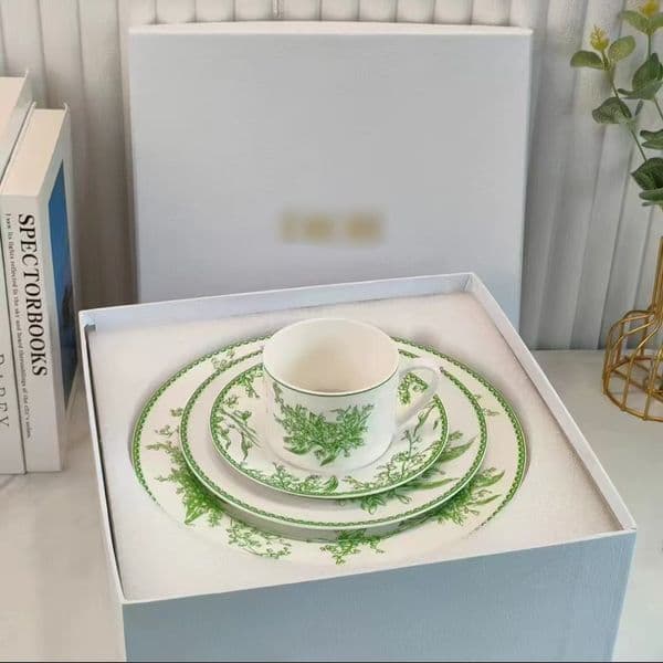 Lily of The Valley Series Coffee Cup Saucer Set, Bone China Dinner Plate Steak Plate Gift Set