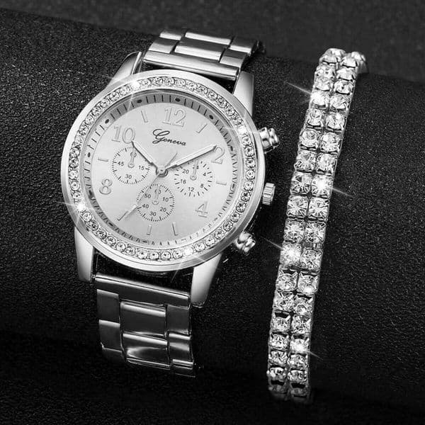 Fashion Women Stainless Steel Silver Color Quartz with Diamond H260228