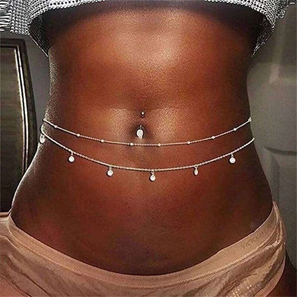 Sexy Fashion Tassel Rhinestone For Women Double Layer Metal Beach Vacation Belly Link Chains Waist Body Jewelry H260228