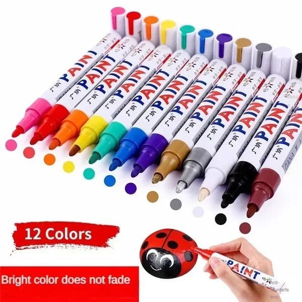 6 Pcs Colorful Permanent Paint Marker Waterproof White Markers tire tread rubber fabric Paint metal 12 Colors Paint Marker Pens 260227