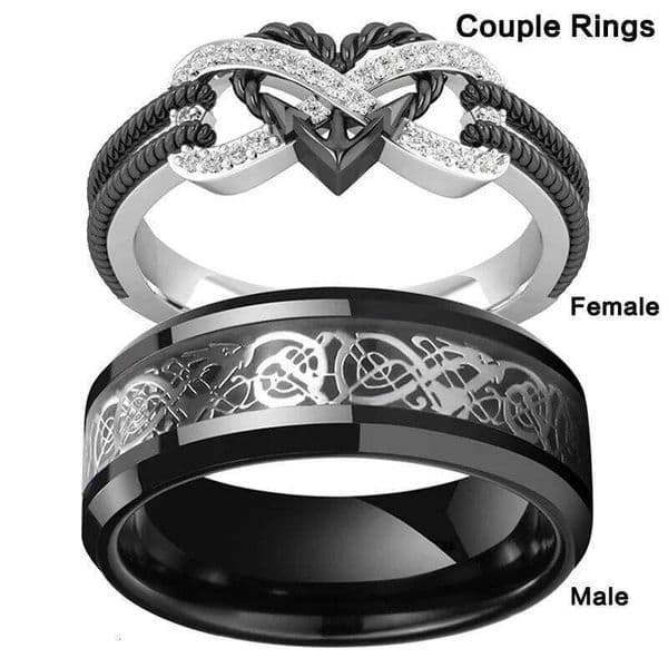 New Listing Gothic Accessories Fashion Black Infinity Heart Couple Rings Women Stainless Steel Jewelry Valentines Wholesale H2602228