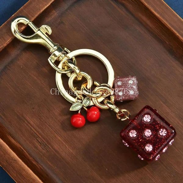 Crystal Dice Bag Keychain Pink Small Dice And Red Big Dice bag Keychain For Women Bag Fashion Accessories Jewelry Gifts
