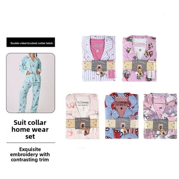 2026 Lingerie Pijamas Woman New Pajamas Suit, Pure Cotton 2 Piece Women Print Cartoon Nightwear Long Sleeve Trousers Set, Autumn Loungewear Home Clothes Free Sh