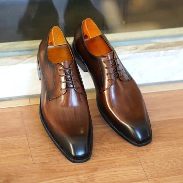 Italian Flat Mens Dress Shoes Genuine Leather Handmade Quality Square Toe Laces Up Business Party Social Shoes 260228