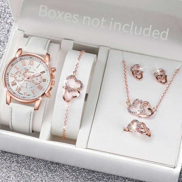 5/6PCS Women es Jewelry Set Fashion Roma Dial Ladies Leather Band Quartz Relogios FemininoWithout Box H260228
