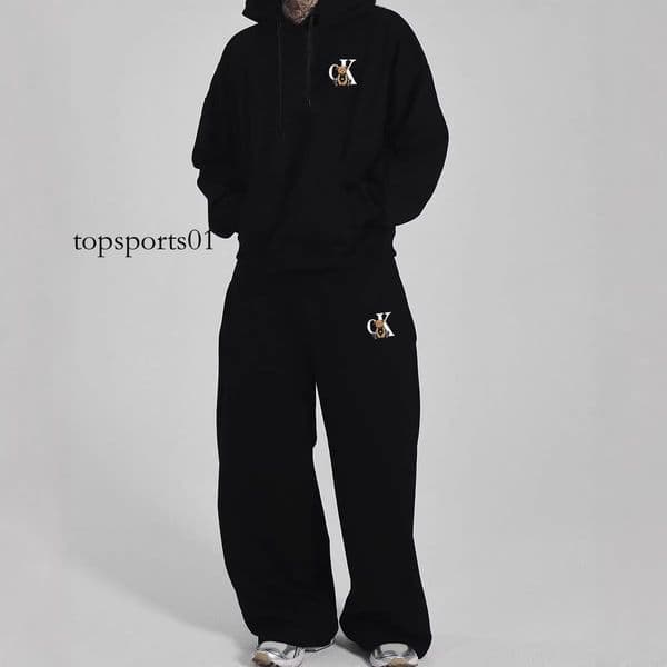 26 Cross-border Spring New Bear Letter Print Autumn Winter Trendy Hooded Sweatshirt Set for Men