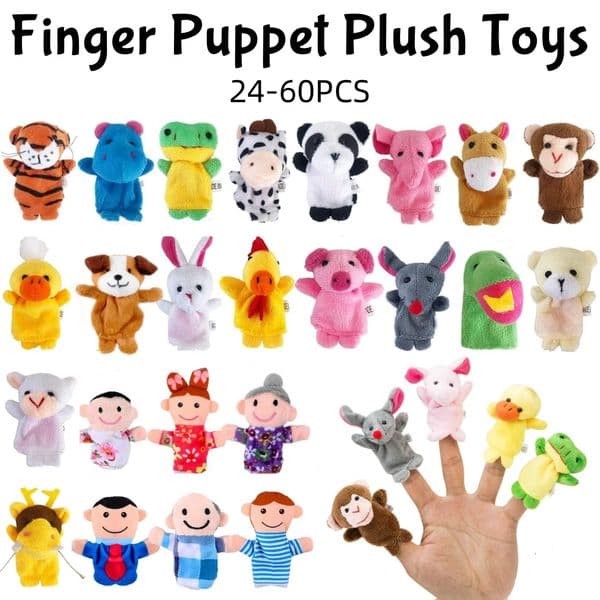 24-60PCS Finger Puppets Set 7cm Soft Plush Animals Finger Toys for Kids Brithday Party Favors Storytelling Classroom Prizes 260228BJ