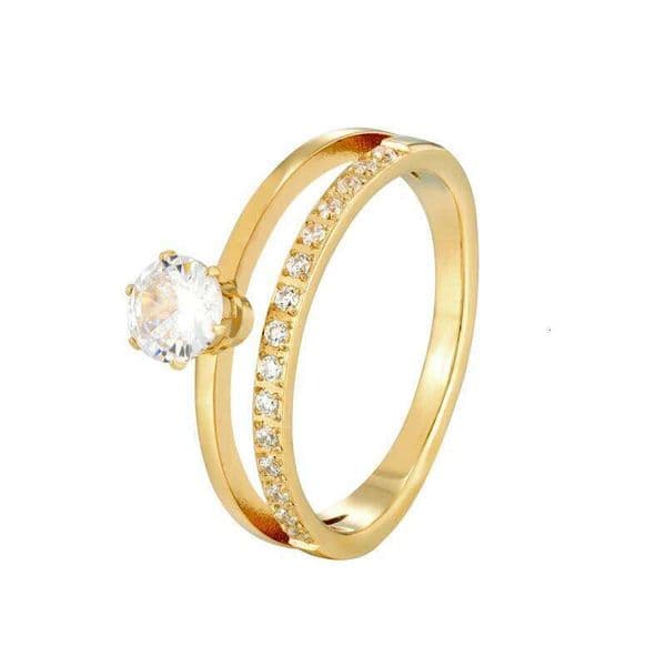 Classic Design Double Prong Set Crystal And Zircon Ring Stainless Steel High Quality Jewelry Wedding Couples Romantic Gifts H260228