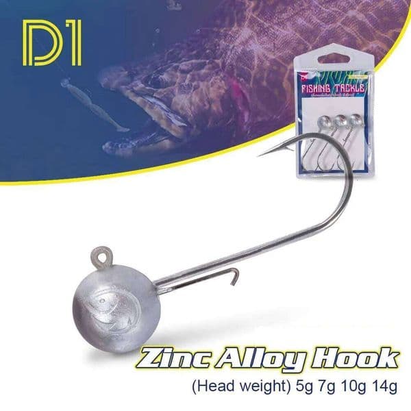 D1 New Zinc Alloy Hook 5g 7g 10g 14g Head Jig Weight Strong and Sharp Fishing Tackle of Environmental Protection Materials Z260301