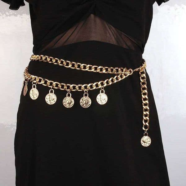 Vintage Beauty Portrait Coin Tassel Layered Waist Belly Belt for Women Retro Gold Color Cuban Chain Body Jewelry Wholesale H260228