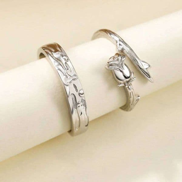 Copper plated Platinum Adjustable Rose Shape Couple Ring Overlapp Opening Men Women Finger Jewelry Wholesale Drop Shipping H2602228