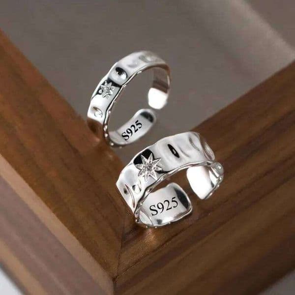 925 Sterling Silver Star Rings for Women Men Zircon Open End Couple Ring Wide Retro Daily Wearing Wedding Fashion Jewelry Gifts H2602228