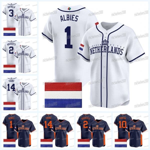 Team Netherlands 2026 World Baseball Classic WBC Baseball Jersey Ozzie Albies Xander Bogaerts Jurickson Profar Kenley Jansen Ceddanne Rafaela Ceddanne Rafaela