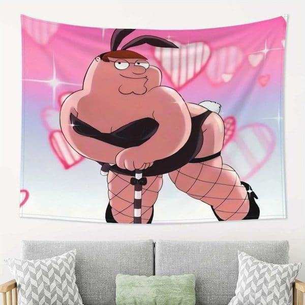 1pc Funny Cartoon Character Tapestry Vibrant Pink White Wall Hanging with Heart Patterns Perfect for Living Room Bedroom S260228