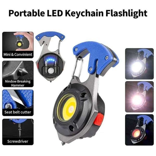 Mini COB Portable Keychain Flashlight 7 Lighting Modes Emergency Lamp with Screwdriver Window Breaking Hammer Seat Belt Cutter C260302