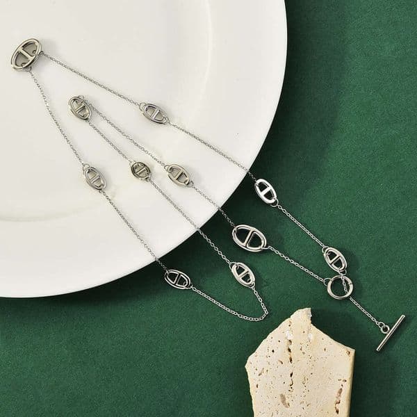 Double Layer Stacked Necklace OT Metal Texture Ins Trend Multiple Wearing Methods Pig Nose Buckle Extra Long Sweater Chain Q260509