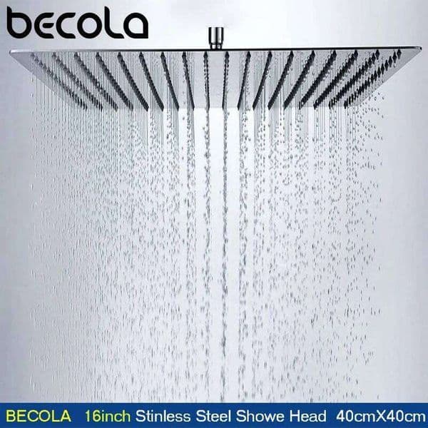Becola 16Inch 40cmX40cm Stainless Steel Ultra-thin Heads Bathroom Square Overhead Rainfall Shower Head CP-1616 26W0302
