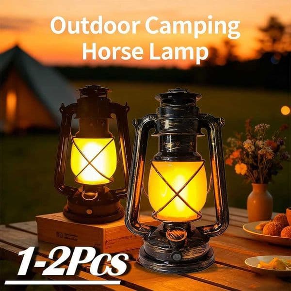New Vintage Lantern Portable Camping Light with Flame Effect 3 Lighting Mode Vintage Desktop Atmosphere Light USB-C Rechargeable X260302