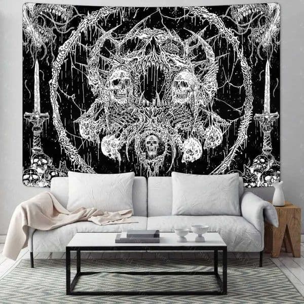 Bestseller black and white simple tapestry background room tapestry bedroom tapestry decoration wall tapestry skull tapestry S260228