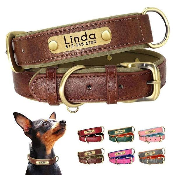 Custom Leather Collar Soft Padded Dog Collars Personalized Pet ID Necklace Free Engraved Name Paw For Small Medium Dogs Pug 26Y0302