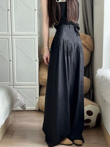 HOUZHOU Vintage Oversized Black Suit Pants Youthful Woman High S Baggy Trousers Korean Fashion Office Ladies Harajuku Elegant 260302BJ