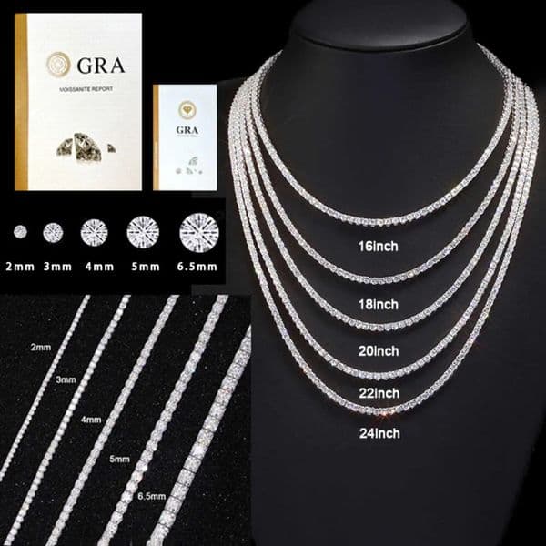Pass Diamond Test 3mm--4mm Mossanite Sterling Sier Hip Hop Necklace VVS Moissanite Tennis Chain Bracelets