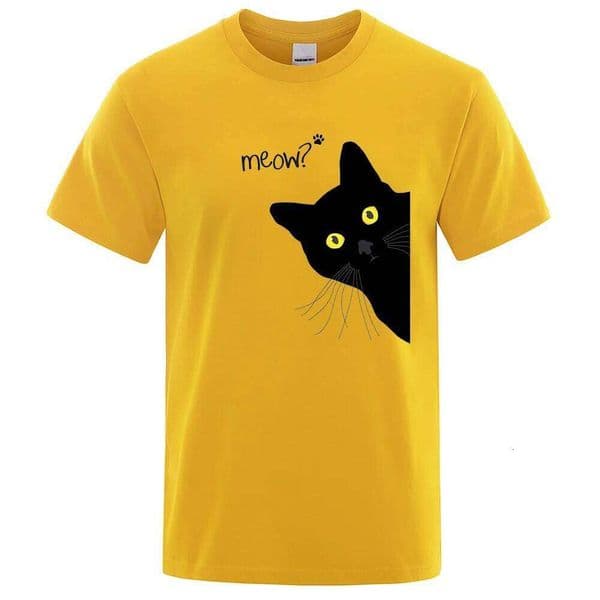 Meow Black Cat Funny Printing Menwomen T-Shirts Breathable Tee Clothes Summer Streetwear Tops Oversized Loose Short Sleeve H260228