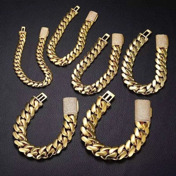 Custom VVS Moissanite Bracelet Necklace 14K 18K Gold Plated Solid Brass Miami Cuban Chain Men's Hip Hop