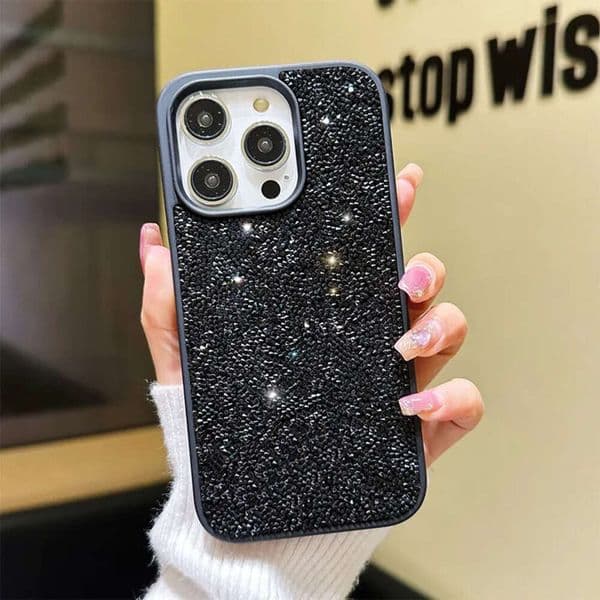 Suitable for iPhone 17 16 Pro Max and Samsung Galaxy S24 S25, luxury sparkling rhinestone velvet lined phone case, shockproof phone case