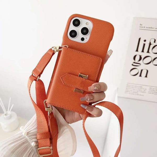 Luxury leather card holder phone case, compatible with iPhone 17 Pro Max, with lanyard, luxury phone cover, drop-proof phone case