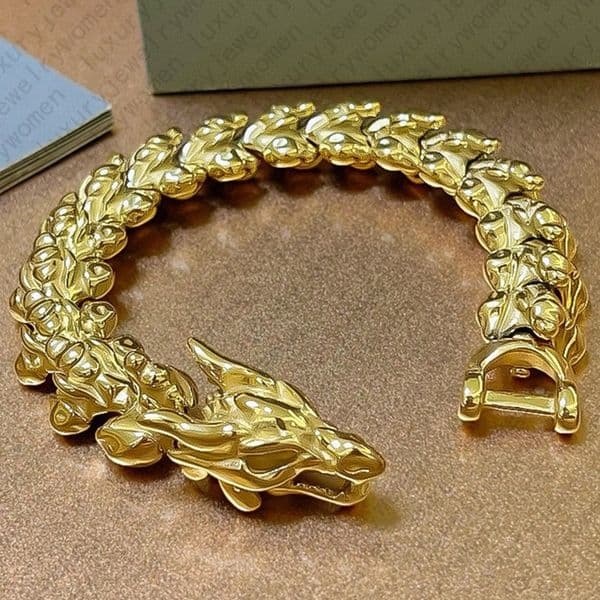 Designer Bracelet Luxury Bangle Jewelry Jewellery Gold Dragon Bamboo Link Chunky Punk Style Cuban Link Bracelet Sterling Silver for Men Women Gift