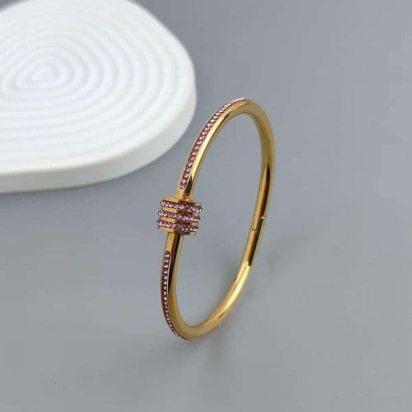 Cheap colorful rhinestone gold plated stainless steel slim waist bangle, Thanksgiving, Christmas and New Year gift XJ260302