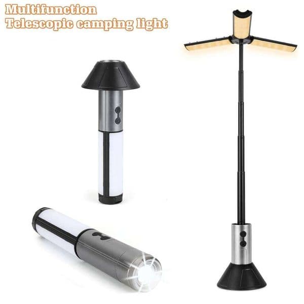 2-in-1 Rechargeable Camping Lantern Flashlight, Telescopic Design with Hook, Multi-Use Outdoor Emergency & Work Light C260302