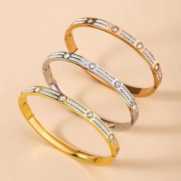 New Double Row Zircon Star Stainless Steel Bracelet, Women's Lightweight Luxury Fashion Hand Accessory XJ260302