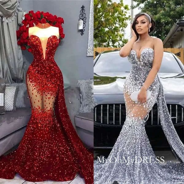 2025 Shiny Aso Ebi Prom Mermaid Evening Dresses Scoop Neckline Sexy Side Split Beaded Lace Illusion Long Sleeves Birthday Dress Second Reception Gowns Am022 D0301