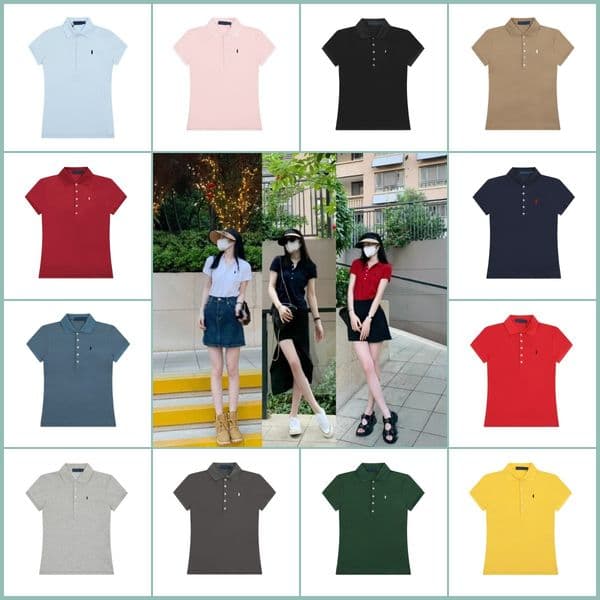 Women Polo Shirts Designer Luxury Classic Five Buttons Waist-Cinching Embroidery T Shirts Slim Fit Elegant Trendy Short Sleeves