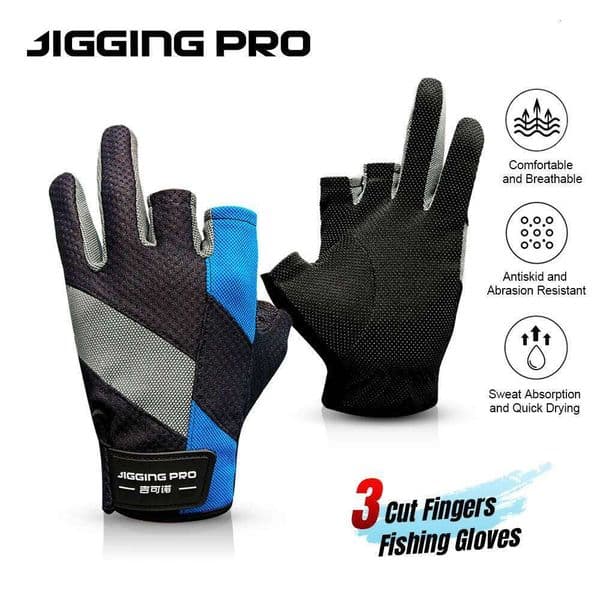 JIGGING PRO Men&Women Outdoor 3 Cut Fingers Fishing Paddling, Sailing, Rowing And Hiking Gloves Sport Tackle C260302
